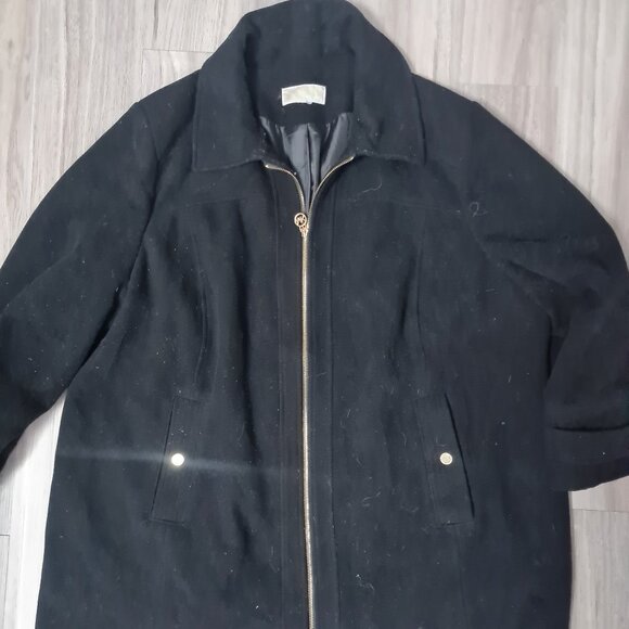 Michael Kors Black Wool Blend Oversized Trench Pea Coat Sz XL - Picture 1 of 3